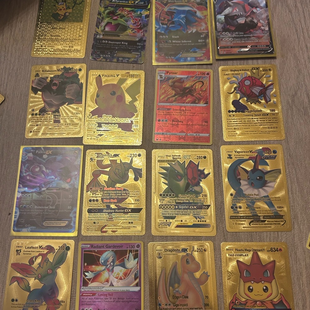 Pokemon Gold Trading Cards - Pikachu, Charizard, Vaporeon